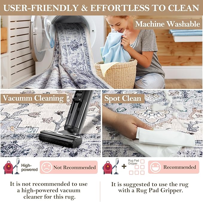 CAPALOCA Machine Washable Rugs Nursery Rug 4x6 Cute Girl Non Slip Low Pile Water Repellent Soft Print Pattern for Bedroom Indoor Decor Kids Playroom Blue White