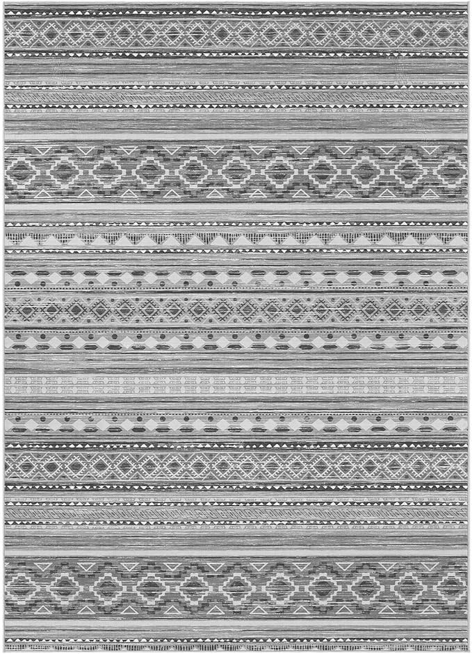 cotiled 5x7 Area Rug Living Room: Washable Boho Rugs with Non Slip Backing Large Soft Indoor Stain Resistant Carpet for Bedroom Farmhouse Dining Room Lightweight Home Decor Beige Grey