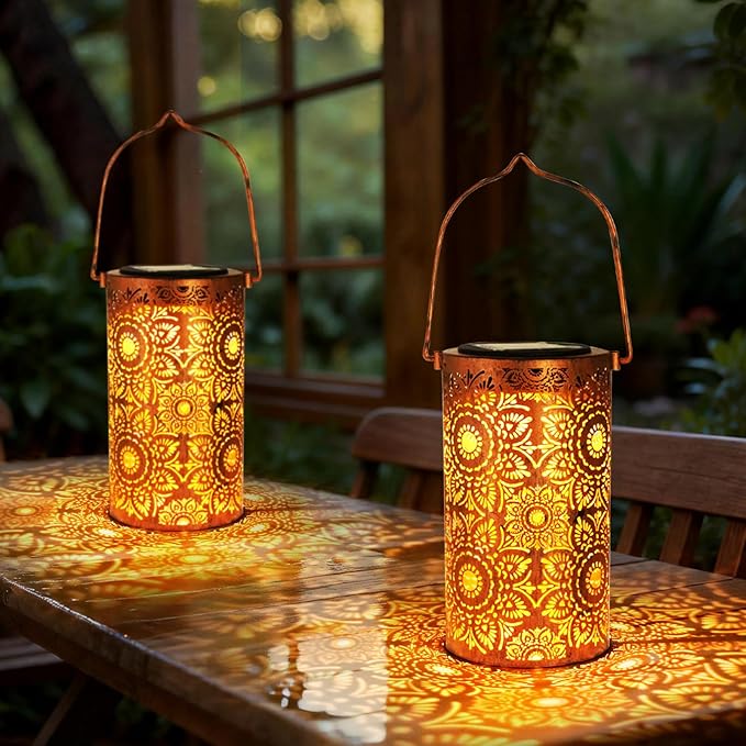 DIBIEECN Mothers Day Gifts for Mom, Birthday Gifts Grandma Ladies Solar Lanterns Outdoor Hanging Hollowed-Out Metal Waterproof LED Garden Decor Outside for Patio Yard Porch, Sunflower, 2 Pack