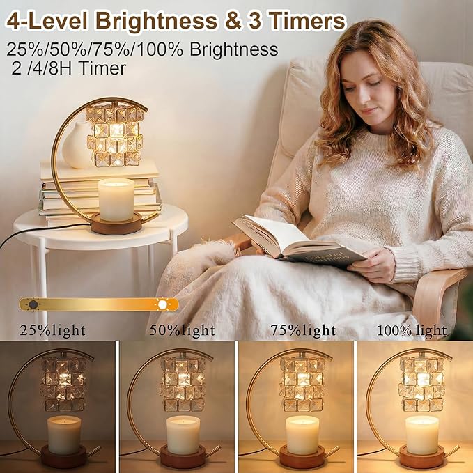 Candle Warmer Lamp with Timer Dimmable, Gifts for Women, House Warming Gifts, Flameless Aromatherapy Wax Warmer, Wax Melt Warmer for Jar Candles with 2 * 50W Bulbs (Crystal Cube Candle Warmer Lamp)