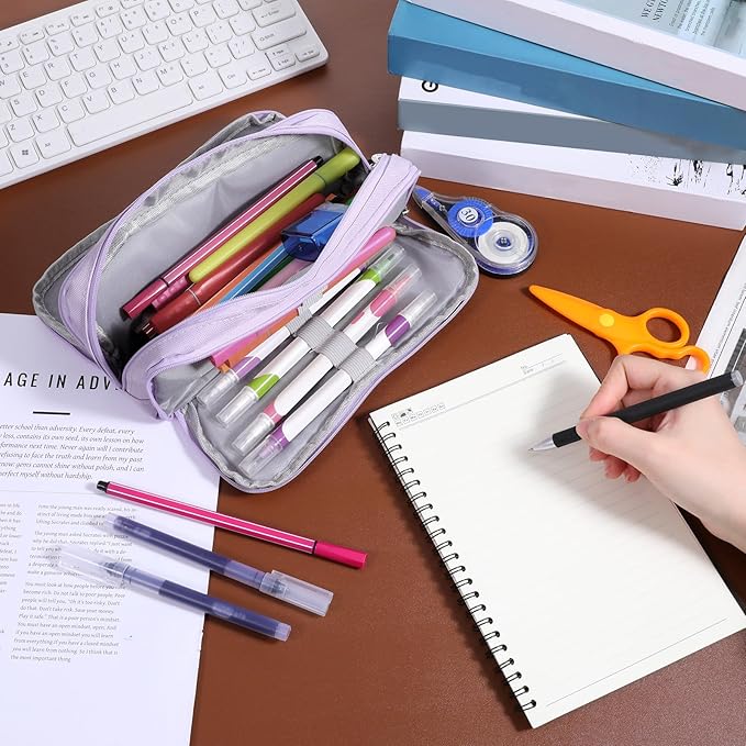 Large Capacity Storage Bag Big Zipper Pouch Box Bag Cute Stuff Aesthetic Organizer Office Home Supplies for Men Women Adults (Purple)