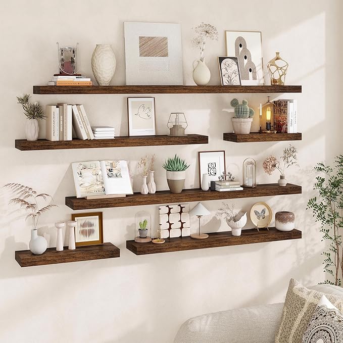 Fun Memories Floating Shelves for Wall, 40Inch Floating Shelves Set of 2, Hanging Shelf with Invisible Brackets, Wood Shelves for Living Room, Bedroom, Kitchen, Brown