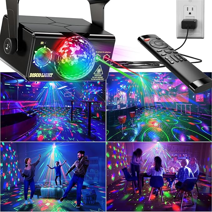 Party Lights Dj Disco Light Disco Ball Stage Strobe Lights LED Projector Sound Activated with Remote Control for Parties Xmas Club Bar Gift Birthday Rave Christmas Home Room Decoration