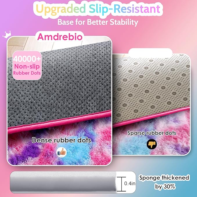 Amdrebio Hot Pink Rainbow Area Rug for Girls Room 5x7, Soft Fluffy Cute Fuzzy Colorful Kids Rugs for Bedroom Nursery Playroom Classroom, Shaggy Floor Princess Carpet for Baby Toddler Teen, Home Decor
