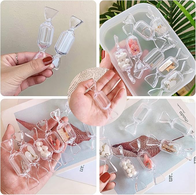 Candy Shaped Storage Box- 10 Pcs Mini Candy Shape Clear Jewelry Storage Case Transparent MakeUp Earrings Travel Storage Container Organizer