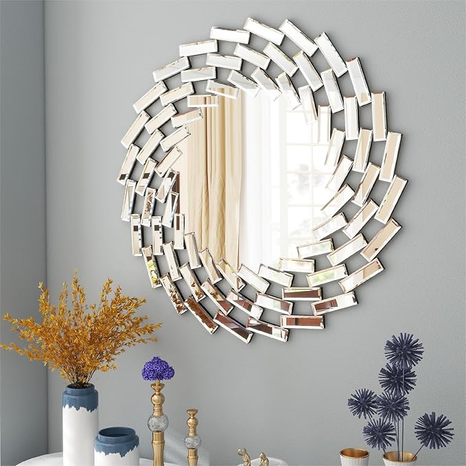 SHYFOY Round Mirror for Wall Decor, 24in Decorative Wall Mirror for Living Room, Modern Large Mirrors, Beveled Edge Frameless Accent Mirror