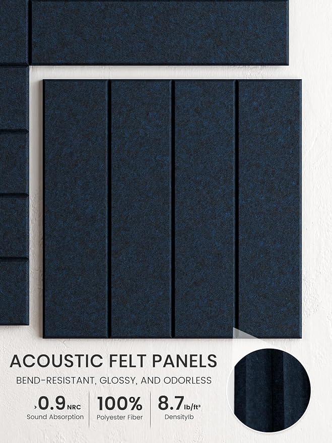 Bumusty Large Cork Board Alternative-36 x 24" Felt Bulletin Board Tiles, with 30 Pushpins, 40 Adhesive Tabs, Bold-Stripe 6-Pack, Cork Boards for Office Push Pin Board Felt Board-Carbon Blue