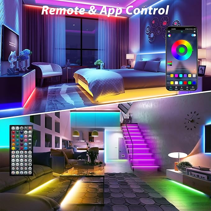 Ledagic Led Lights for Bedroom 100ft Color Changing RGB Led Strip Lights Music Sync, DIY Led Light Strip with Remote and App Control, Dimmable Led Lights for Room Party Home Decor Cool Things(1*100ft)
