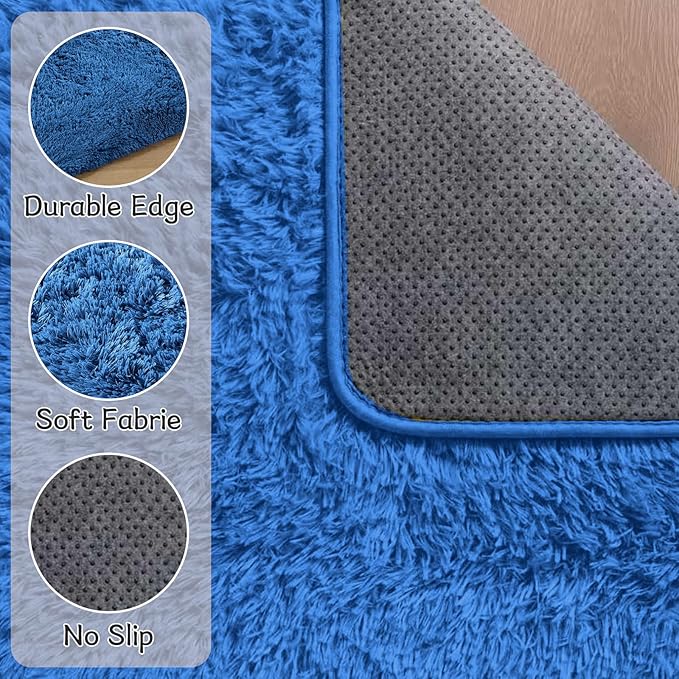 Fluffy Blue Rugs for Living Room - Large 9x12 Soft Plush Shag Rug for Living Room Nursery Kids Room - Non Slip Fuzzy Shaggy Floor Carpets for Girls Boys Play Room Dorm Decor, Royal Blue
