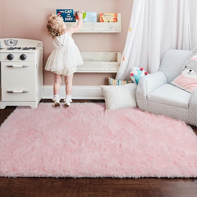 Amdrebio Pink 2x3 Mini Area Rugs for Girls Bedroom, Small Cute Fluffy Shaggy Soft Rug for Kids Room Decor, Shag Fuzzy Throw Floor Carpet for Door Entryway Reading Corner Baby Nursery Preppy Dorm