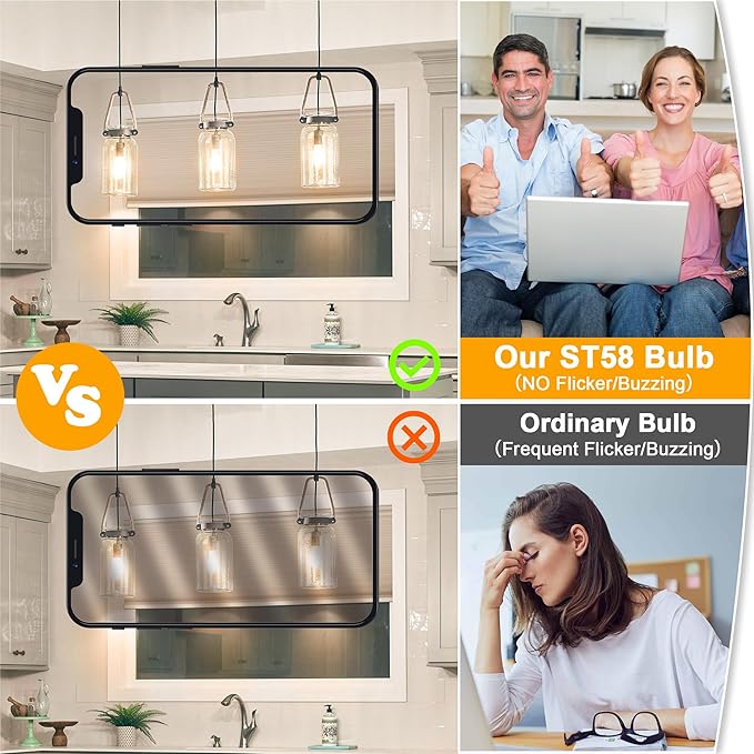 ASOMST 4-Pack Vintage Edison Bulbs 60W Equivalent, 850LM 6W LED Light Bulb Warm White 2700K, ST58 Filament Lighting E26 Base, Non-Dimmable