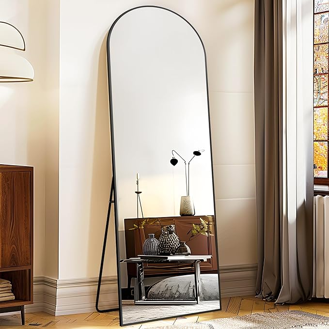 GlasFlength Arched Full Length Mirror with Stand, 57"x20" Free-Standing Leaning Wall-Mounted Mirrors, Elegant Body Mirror for Living Room, Bedroom & Cloakroom, Black