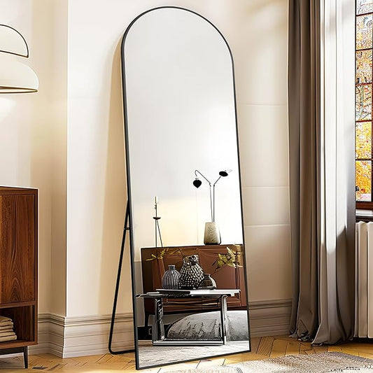 GlasFlength Arched Full Length Mirror with Stand, 57"x20" Free-Standing Leaning Wall-Mounted Mirrors, Elegant Body Mirror for Living Room, Bedroom & Cloakroom, Black