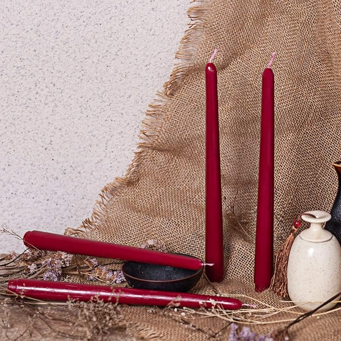 Howemon 14 Pack Dark Red Taper Candles 12 Inch Tall 3/4 Inch Thick Burn 10 Hours (Burgundy)
