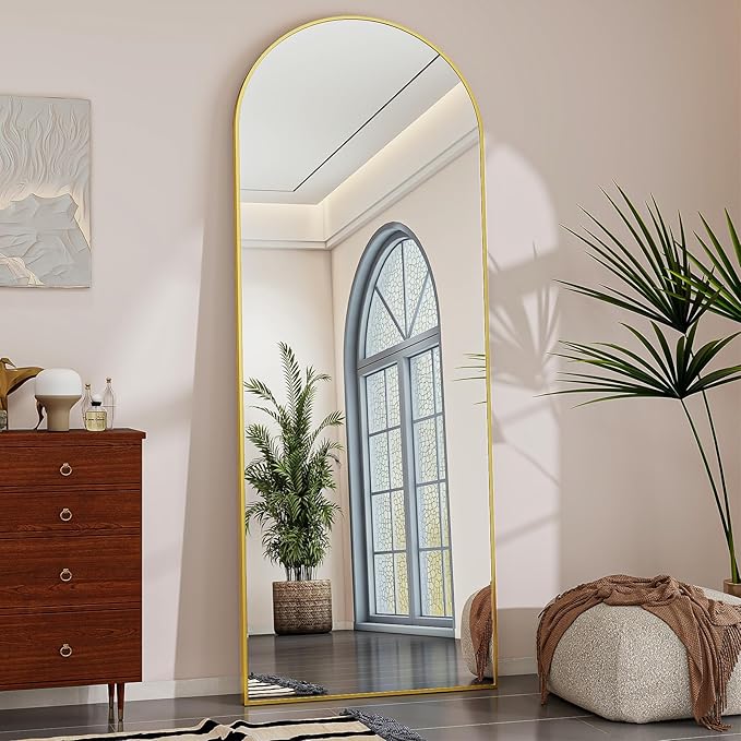 64"x21" Arched Mirror Full Length, Standing Floor Mirror, Wall Mounted Mirror with Aluminum Frame - for Standing, Leaning or Hanging, for Living Room Dressing Room, Gold