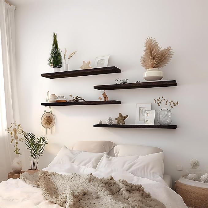 GXYAWPJ 24 Inch Floating Shelves for Wall Rustic Brown Wood Wall Shelves for Bedroom Set of 4