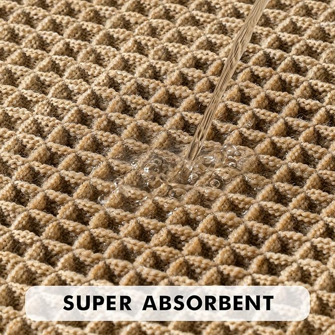 MIULEE Set of 2 Waffle Bathroom Rugs, Boho Bath Rugs Non Slip Washable, Super Absorbent Bath Mats, Ultra Soft Rubber Backed Shower Mats for Bathroom Floor, Tub, Brown, 17"x24"+20"x32"