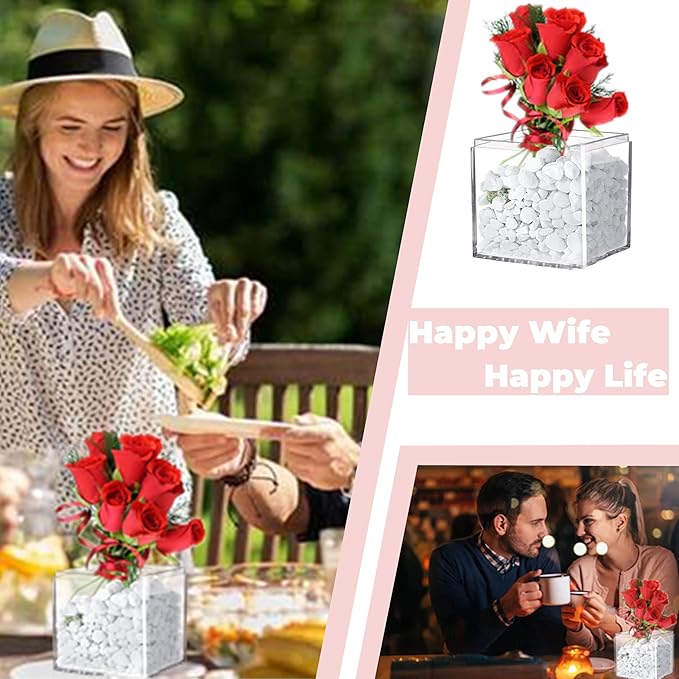 KissYou Acrylic Box Large Clear Display Boxes with Lid Transparent Square Cube Acrylic Storage Box for Wedding Graduatio Party Decorations