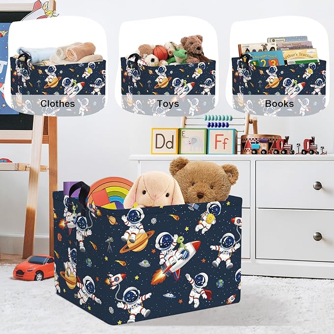 Space Rockets Laundry Hamper Cartoon Astronaut Large Storage Basket Planet Collapsible Parents Organizer Boys Clothes Toy Bins for Bedroom, Bathroom, Alien, 36L