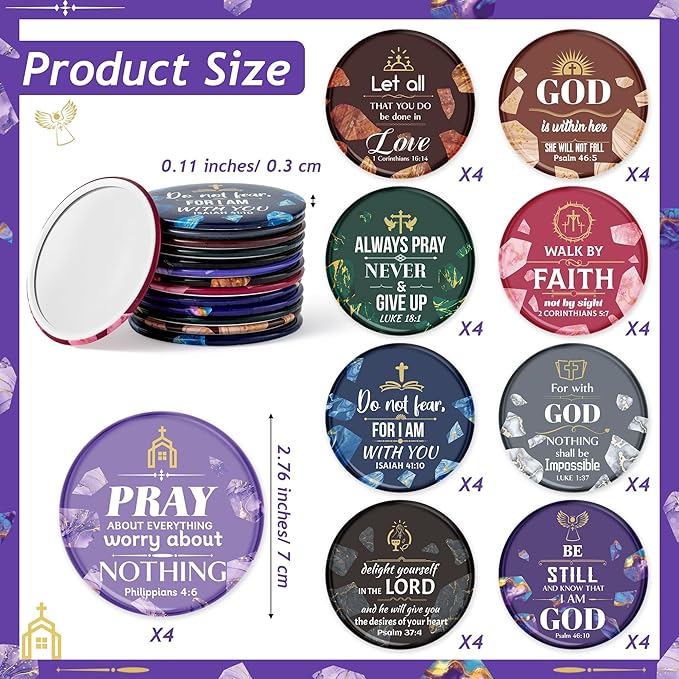 Y1tvei Christian Gifts Mirrors Bulk - 36Pcs Marble Pattern Bible Verse Mini Mirrors Inspirational Small Portable Pocket Makeup Mirror Gifts for Women Church Birthday Christmas Galentine Party Favors