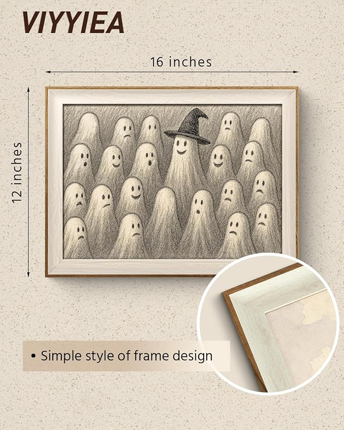 VIYYIEA Framed Wall Art for Living Room, Ghost Meeting Canvas Prints, Occult Home Decor, Halloween Painting Picture, Bathroom Wall Decor Gifts for Friends or Family - 16L x 12W