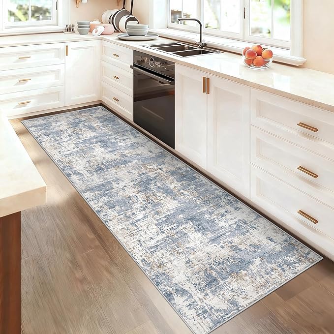 XLUEZ 2x7 Runner Rug for Hallway, Washable Modern Abstract Runner Rugs Neutral Soft Non Slip Kids Rug Stain Resistant Indoor Runners for Hallways Entryway Bedroom Kitchen Laundry Room(Blue, 2'x7')