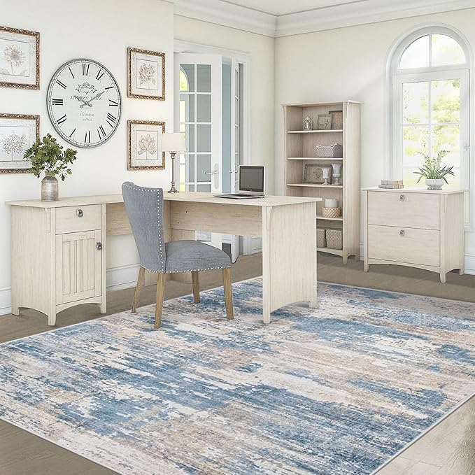 XLUEZ 5x7 Area Rugs for Living Room, Washable Modern Abstract Large Area Rug Neutral Soft Non Slip Kids Rug Stain Resistant Indoor Carpet for Bedroom Nursery Dining Room Playroom(BlueBeige, 5'x7')