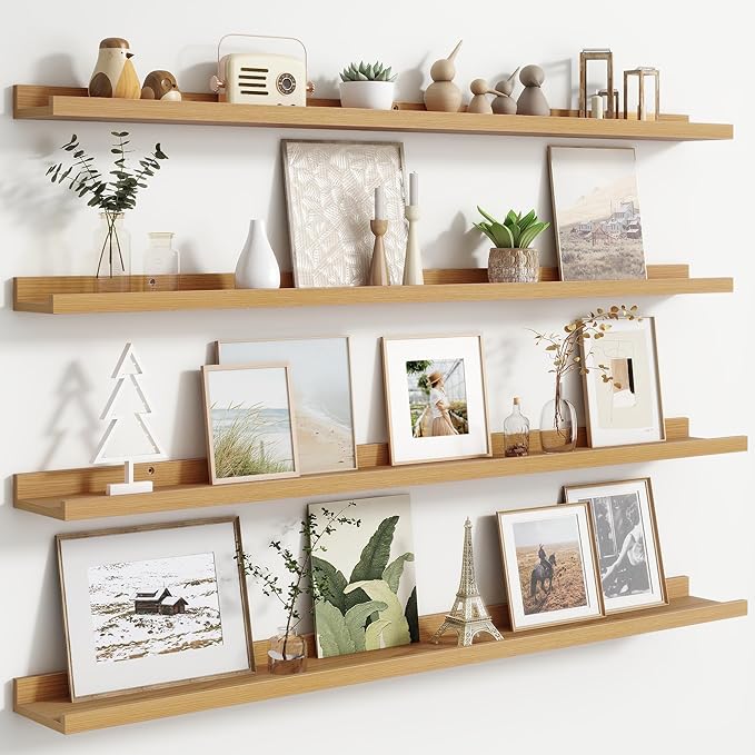 FLYJOE Floating Picture Ledge Shelves for Wall Set of 4, 48 Inch Wall Shelves with Lip Long Large Nursery Book Shelf for Toys Storage Kids Bookshelf Wall Mounted Living Room Bedroom Decor Frames