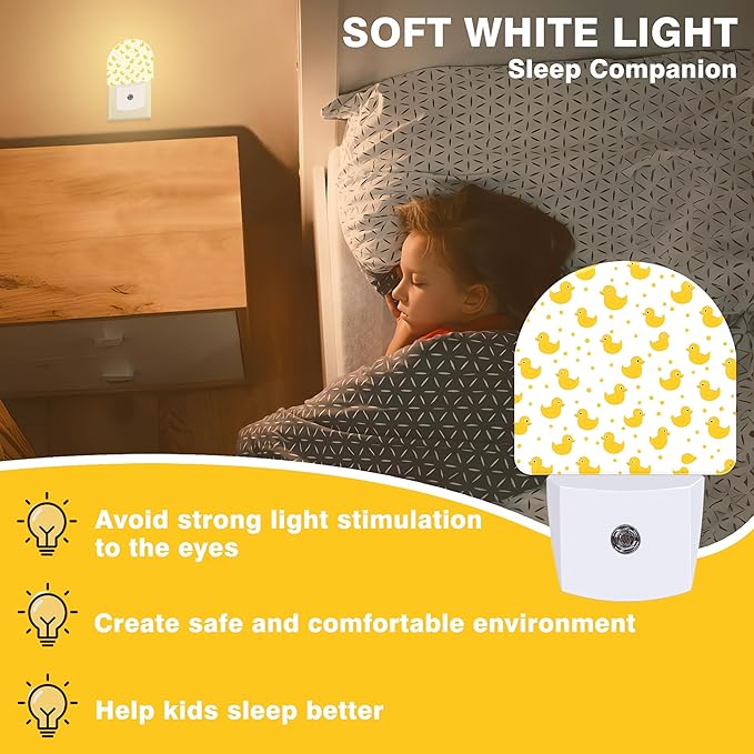 Night Light, Yellow Rubber Ducks Night Lights Plug into Wall Dusk to Dawn Sensor Round Nightlight for Women Men Energy Efficient Led Lamp 0.5W for Stairway Hallway Bedroom