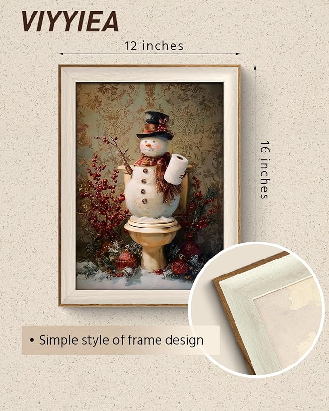 VIYYIEA Winter Framed Wall Art for Living Room, Snowman in Bathroom Canvas Prints, Oil Painting Home Decor, Christmas Picture, Bathroom Wall Decor Gifts for Friends or Family - 16L x 12W