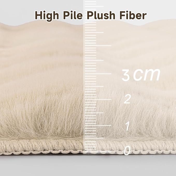 Pauwer Area Rugs for Living Room, 5x7 Fluffy Faux Fur Rug Non Slip Machine Washable Soft Shaggy Indoor Floor Carpet for Bedroom Dorms Playroom, Beige