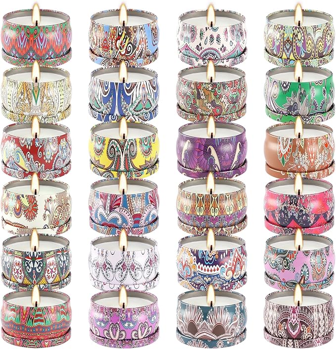 Scented Candles Gifts Set 24 Pack Soy Wax Travel Tin Advent Candles for Home 2.5 OZ jar Candles for Mom for Christmas, Birthday, Thanksgiving, Mother's Day.
