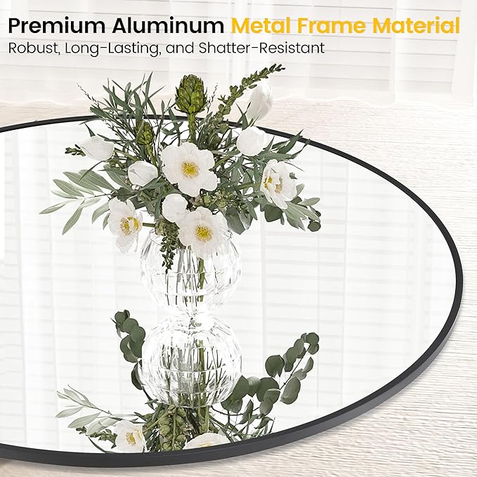 Circle Mirror, Bathroom Mirrors for Over Sink, Modern Round Mirrors for Wall Decor, Wall Mirror for Entryway, Bathroom, Living Room, Easy to Install, Matte Black (20 Inch)