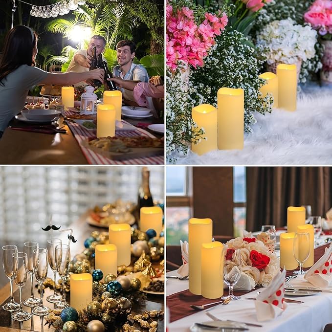 YOROXRG Set of 24 Waterproof Outdoor Flameless Candles, LED Candles with 4 Remote and Timer,(H 4" 5" 6" x D 2.2"),for Halloween Wedding Festiv