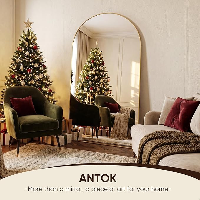 Antok 81" x41” Arched Full Length Floor Mirror, Gold Aluminum Frame, Free Standing/Wall Mount/Leaning for Bedroom, Living Room, Dressing Room