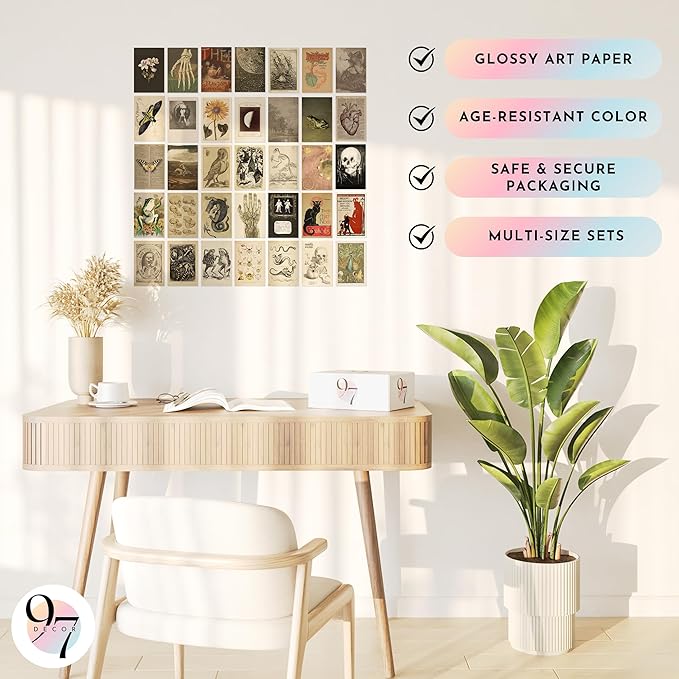 97 Decor Vintage Posters for Room Aesthetic - 35pcs Vintage Art Wall Collage Kit, Cottage Core Room Decor, Earthy Forest Animal Wall Art Prints, Cottagecore Posters Nature Decor for Bedroom (4"x6")