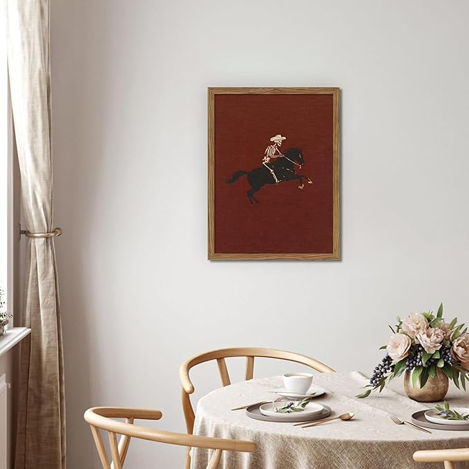 Framed Western Cowboy Wall Art, Gothic Skull Horse Riding Canvas Wall Decor Painting, Vintage Southwestern Cowboy Posters Prints Pictures for Living Room Bedroom 16x24 Inch