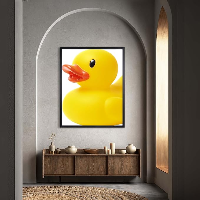 InkFlow Posters Yellow Rubber Duck Poster - Minimal Playful Toy Illustration - Bright Modern Design - Bathroom Nursery Wall Decor Accent - Fun Graphic Art Print - 8x10 Unframed Canvas Print