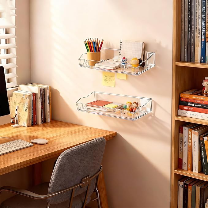 Clear Floating Stands, Acrylic Shelves for Wall Upsimples Floating Stands in Living Room, Bedroom, Kitchen Storage and Bathroom Wall Organizer (2)