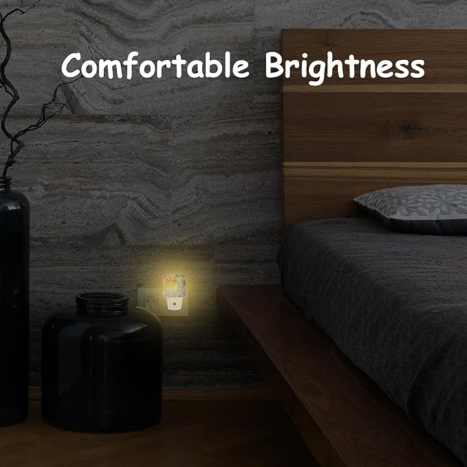 Abstract Ivy Floret Night Light Plug into Wall with Dusk to Dawn Sensor Blue Purple Flower Energy Efficient LED Nightlight for Women Girls Boys Room Decor,Hallway,Kitchen,Bathroom,Nursery,Stairs