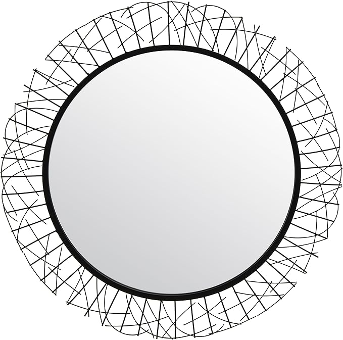 SAFAVIEH Home Collection Elsie Black 29-inch Round Decorative Accent Wall Mirror for Bedroom Living Room Bathroom Entryway