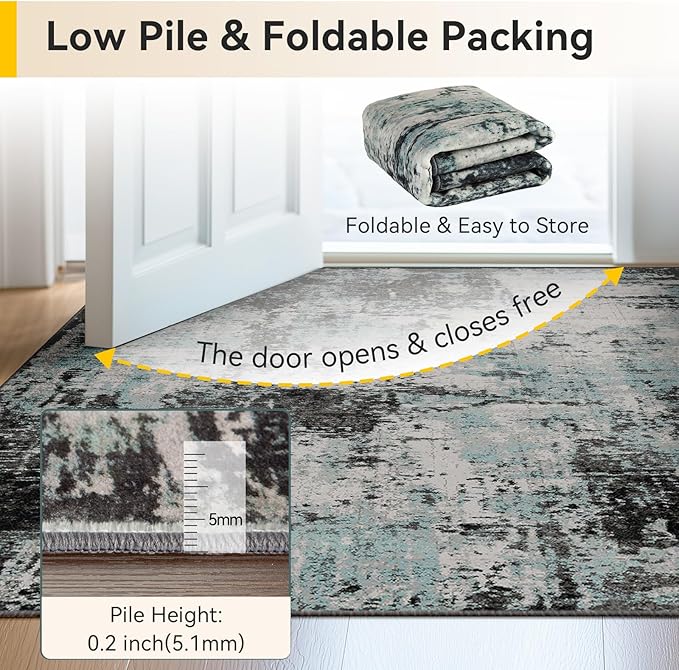RELEANY Washable Area Rugs 9'x12' Non-Slip Modern Abstract Soft for Living Room Entryway Bedroom Nursery, Print Pattern, Blue Black Teal