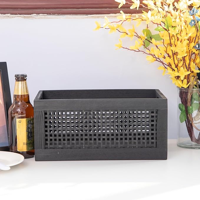 Wooden Storage Baskets,Black Woven Bamboo Basket Nesting Boxes with Built-in Handle for Pantry, Kitchen,Living Room,Shelves,Set of 2