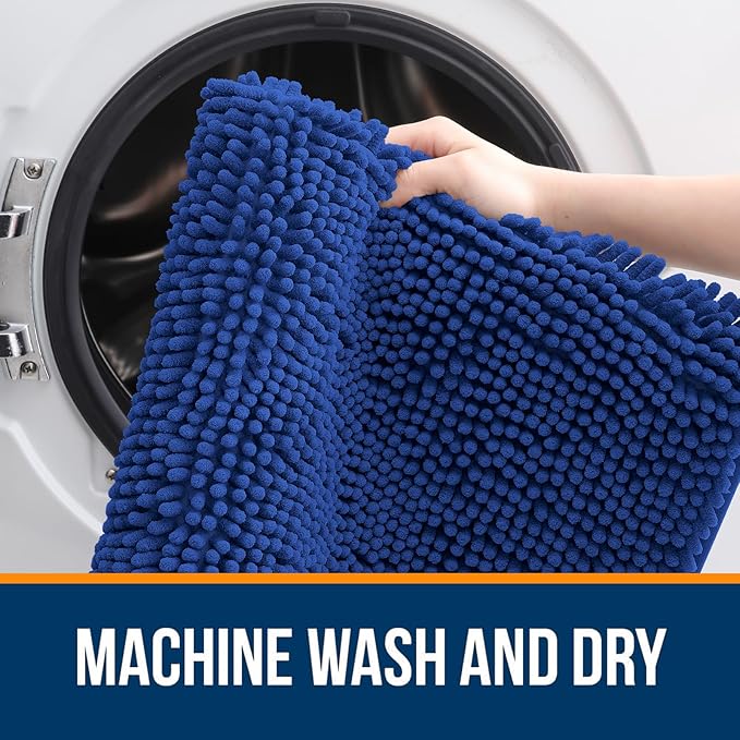OLANLY Bathroom Rugs 32x20, Extra Soft Absorbent Chenille Bath Rugs, Rubber Backing Quick Dry, Machine Washable Bath Mats for Bathroom Floor, Tub and Shower, Home Decor Accessories, Royal Blue