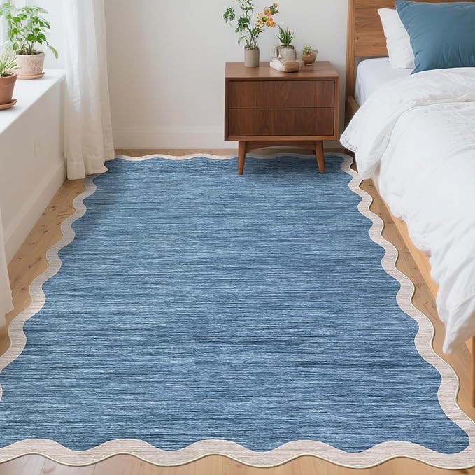 GarveeHome Scalloped Area Rug 4x6 Washable Rug Modern Traditional Floor Cover Foldable Soft Retro Entryway Rug Indoor Distressed Non Slip Carpet Floral Print Mat Bedroom Living Room Bathroom, 4'x6'