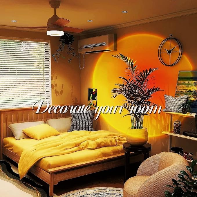 JIMEI Sunset Lamp Led Lights for Bedroom Aesthetic Room Decor Night Light Living Room Sun Sunlight Projector Christmas Decorations Gifts Party Orange
