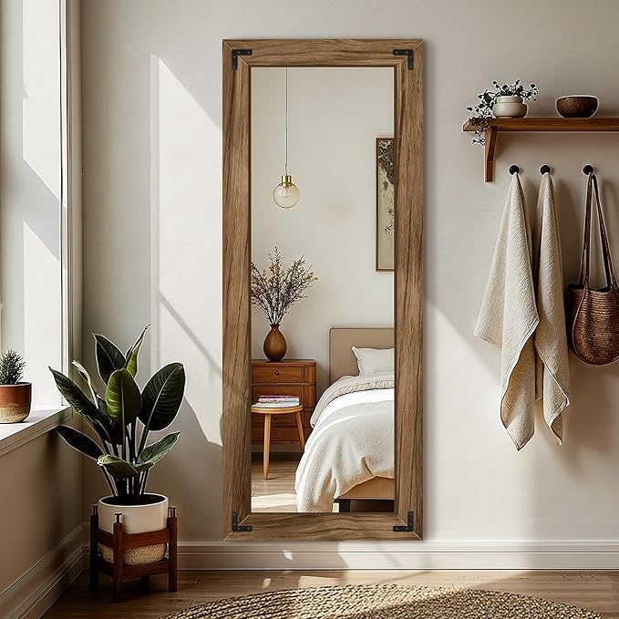 FICTOR Wooden Full Length Mirror, 55"x22" Solid Wood Frame Floor Mirror, for Farmhouse, Bedroom, Living Room, Entryway Decor, Leaning or Hanging