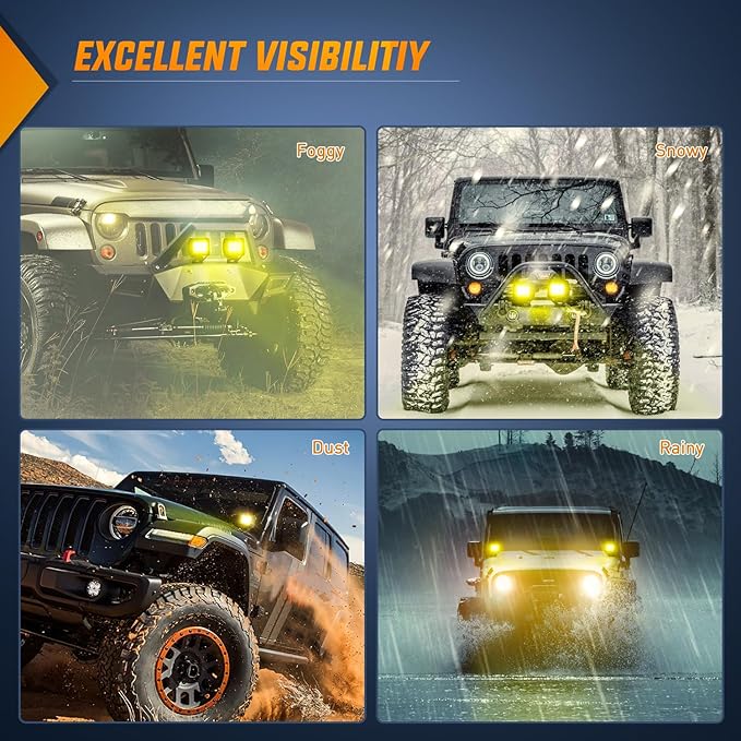 Nilight 4 Inch LED Light Pods Yellow Spot Beam Driving Fog Lights 2PCS 18W Off Road Work Lighting for Truck ATV UTV RV Pick-up Van Boat Tractor