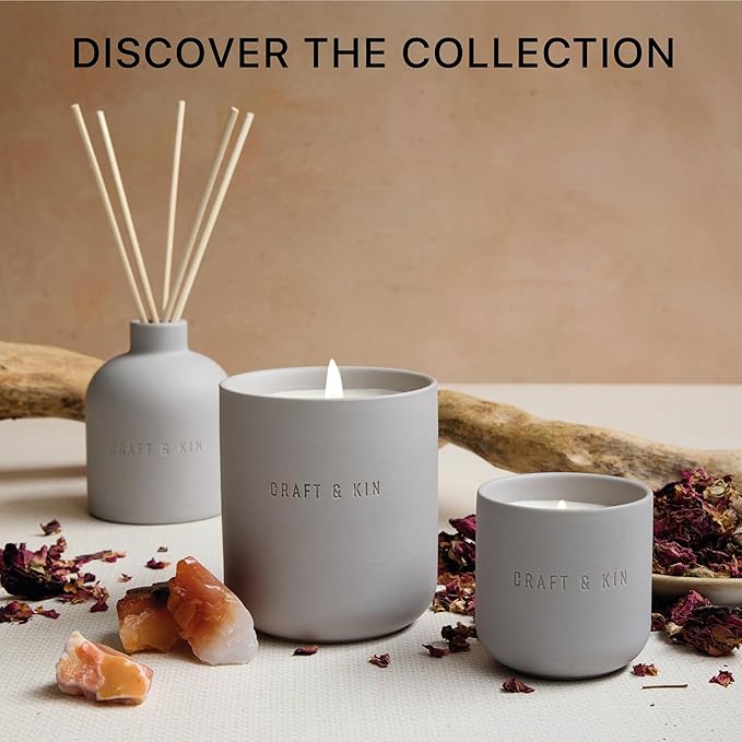 Craft & Kin Scented Candles - Dark Rose & Amber Holiday Candles | 10oz Soy Blend with Cotton Wick | Long-Lasting, 40-Hour Burn | Ceramic Jar, Perfect & Winter Home Scent
