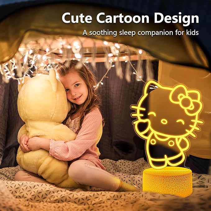 Cute Night Light for Kids - Anime Charater Kitty Cat Decor Lamp with 16 Colors Change, Remote, Dim Control, 3D Illusion LED Night Lights for Kids Gifts Party Birthday Decoration